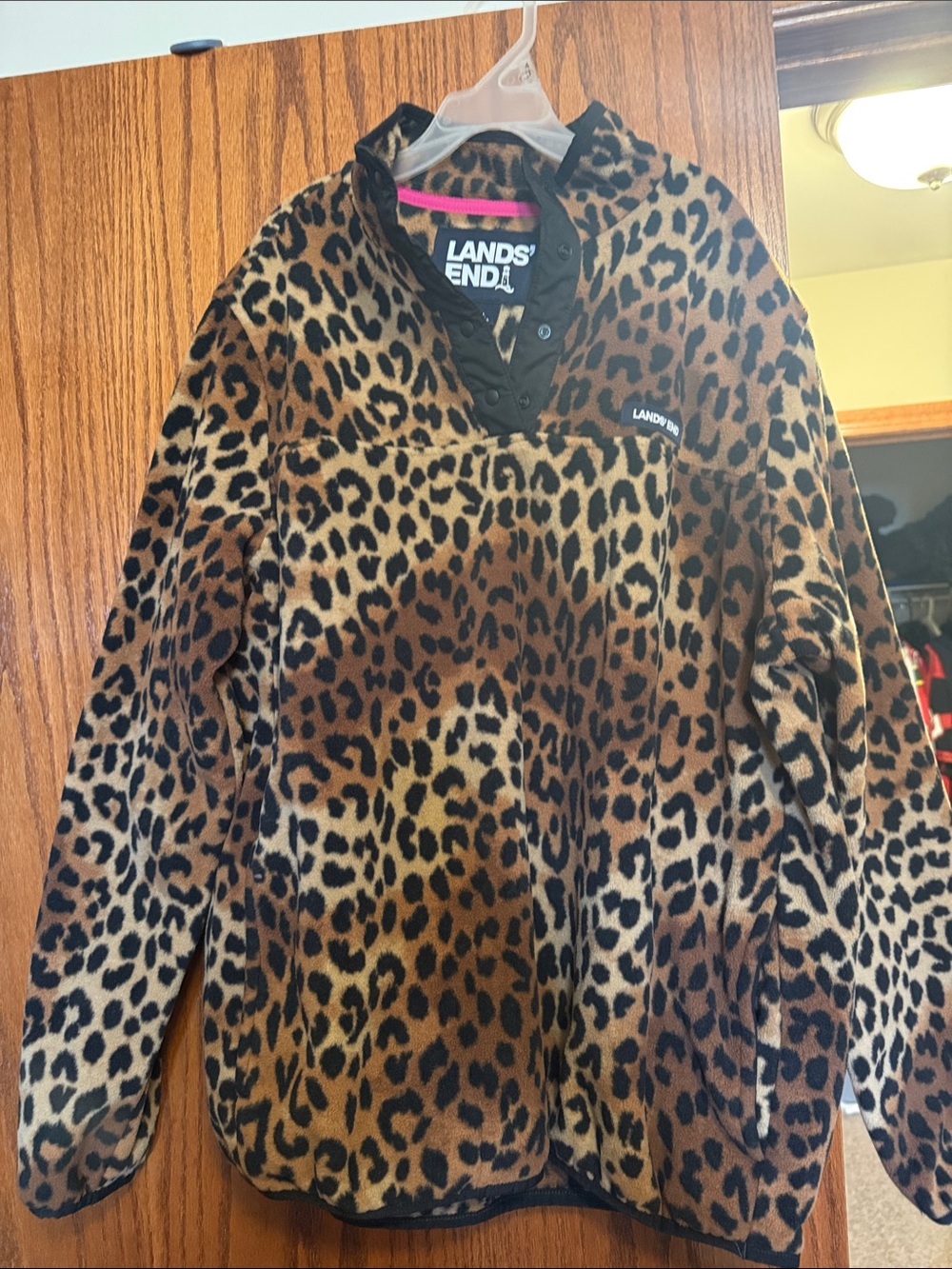 Lands' End Kids Leopard Print Fleece Pullover - Brown & Black